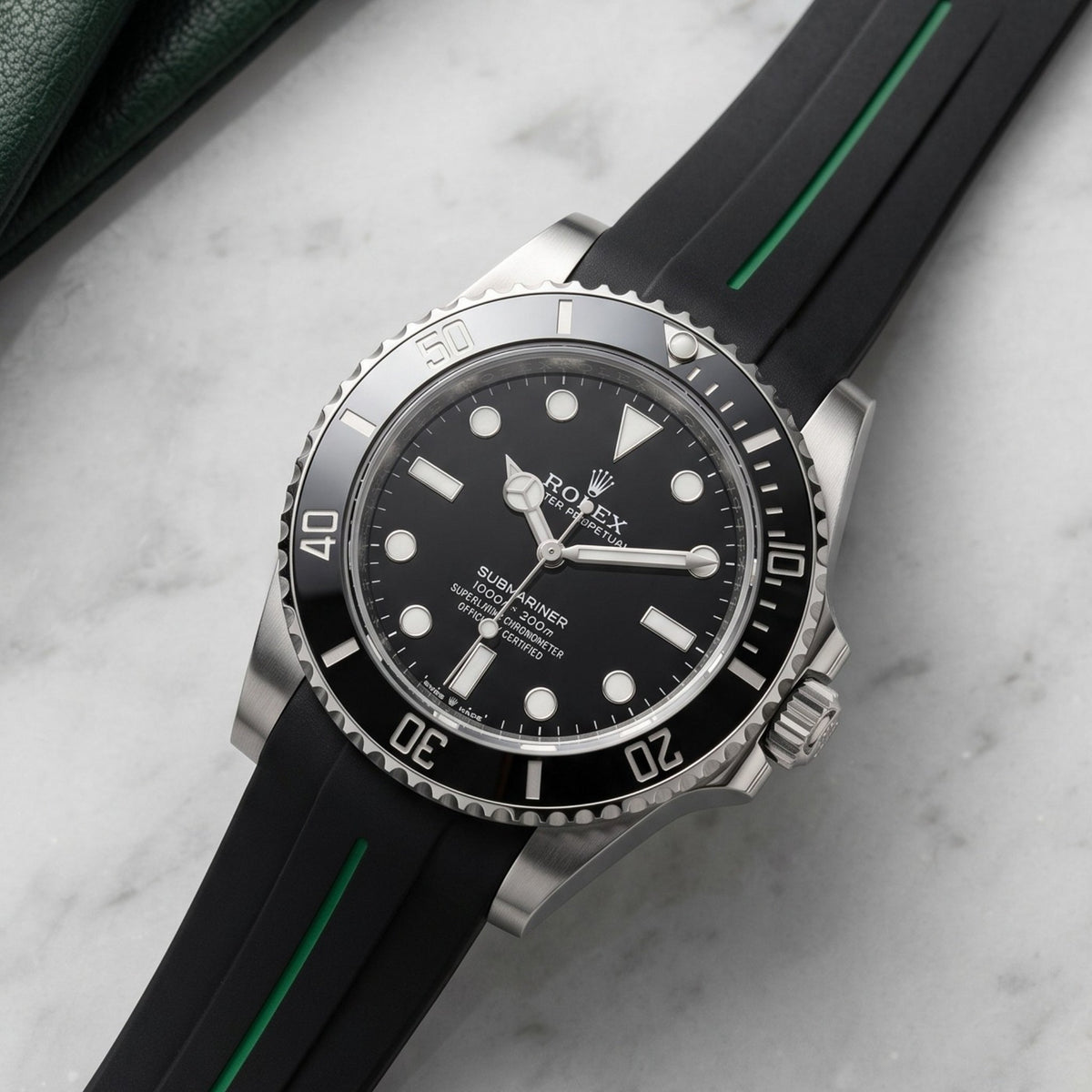 Rubber Strap - For Rolex Submariner - Black w/Green Line | LuxLine® - Helvetus