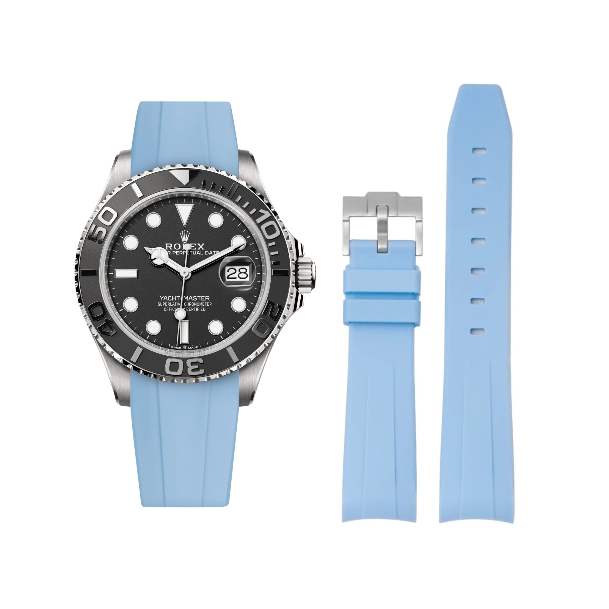 Rubber Strap - For Rolex Yacht - Master - Baby Blue - Helvetus