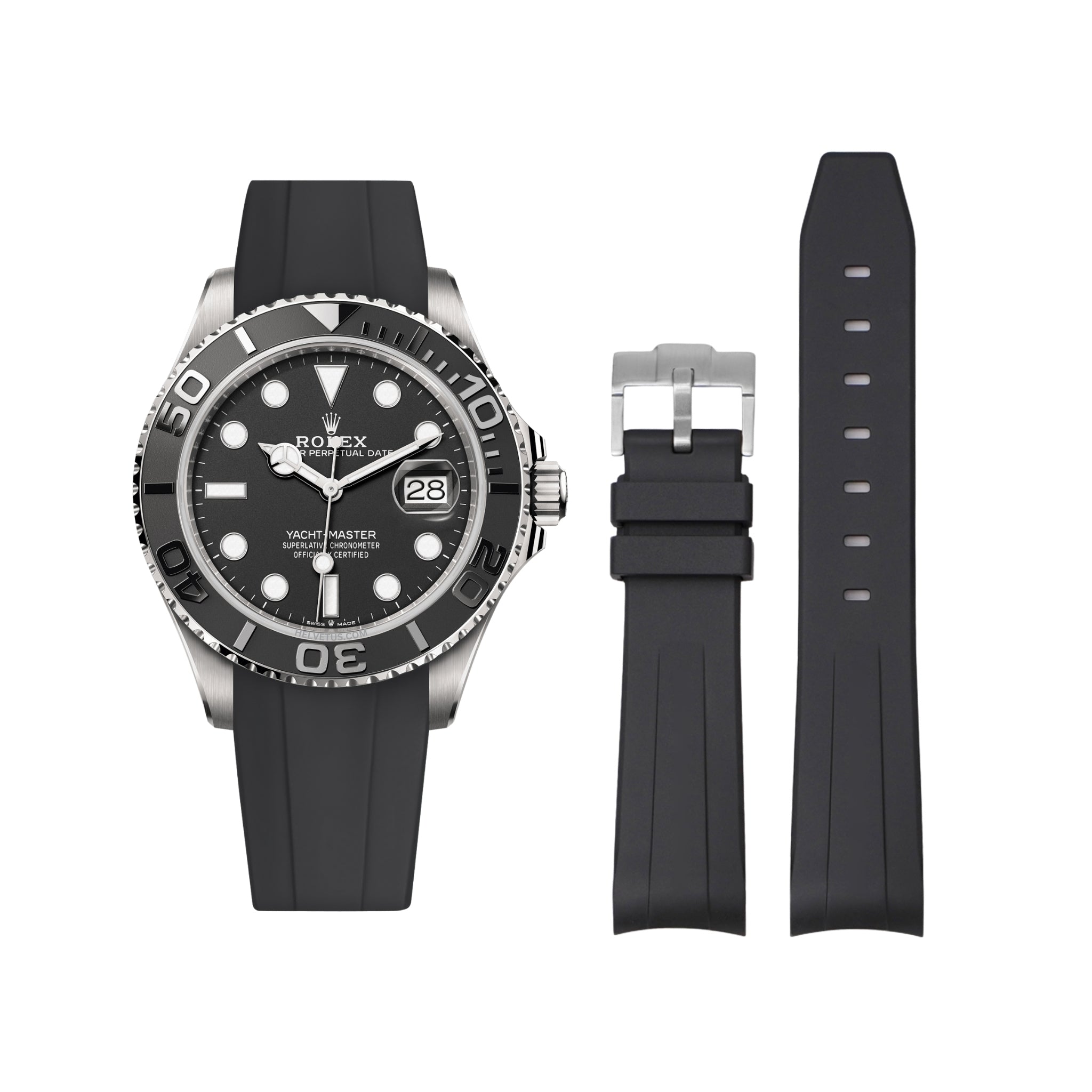 Rubber Strap - For Rolex Yacht - Master - Black - Helvetus