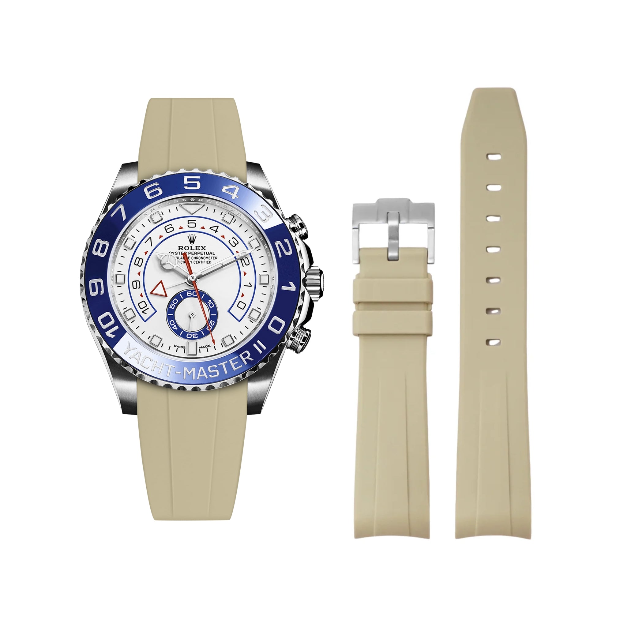 Rubber Strap - For Rolex Yacht - Master II - Beige - Helvetus