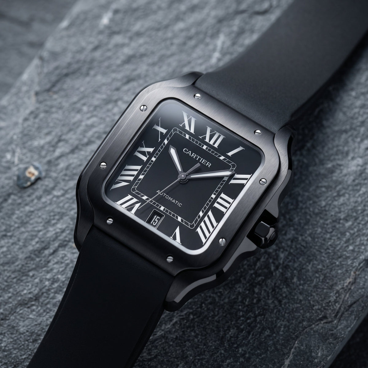 Rubber Strap - For Santos de Cartier Medium/Large - Black - Quick Release/Switch - Helvetus