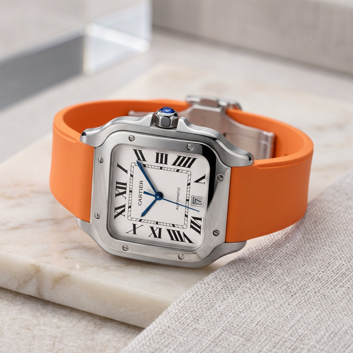 Rubber Strap - For Santos de Cartier Medium/Large - Orange - Quick Switch/Release - Helvetus